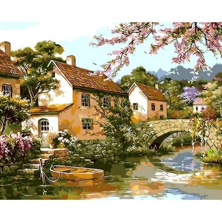 Картина по номерам Цветной Двухэтажные домики у реки 40x50 см