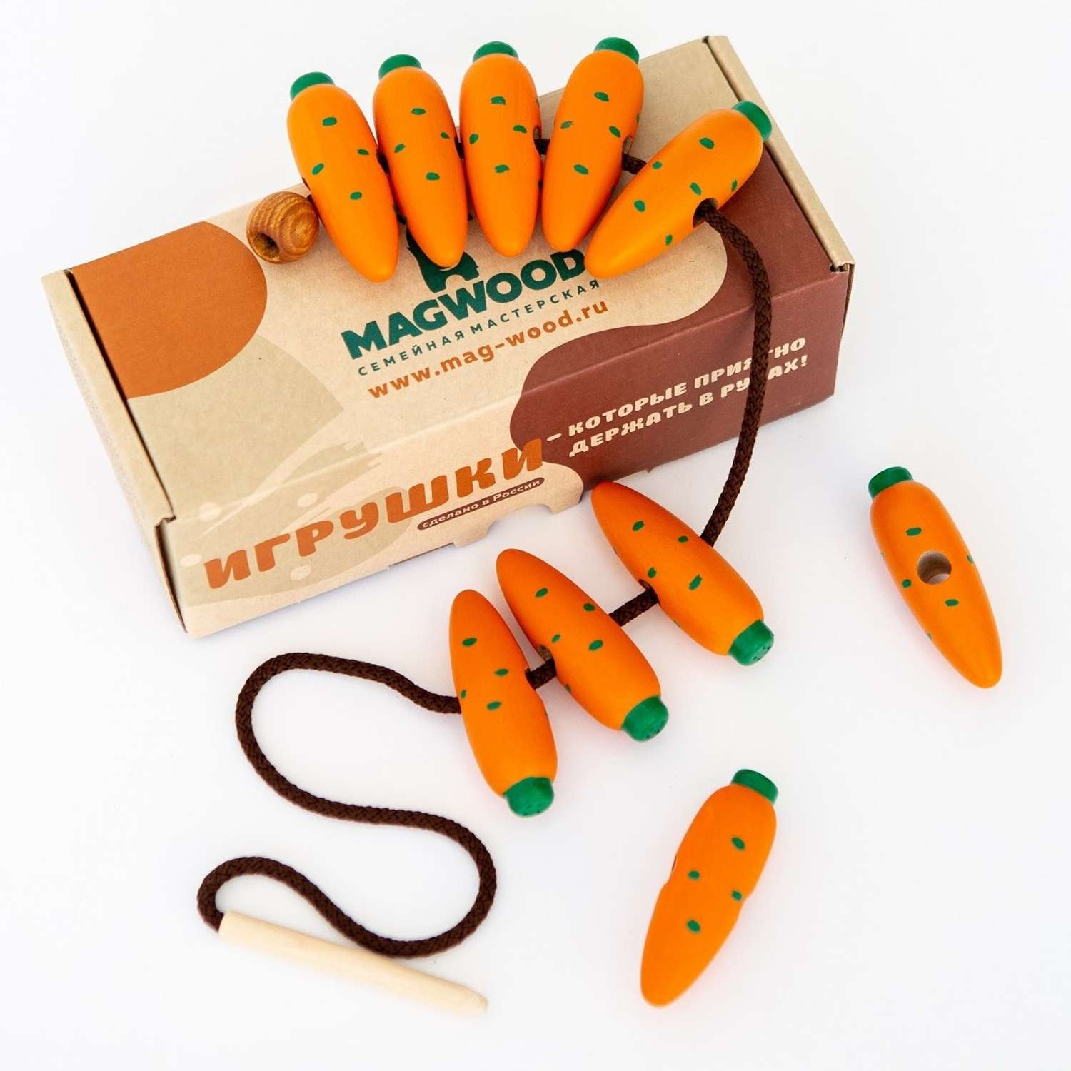 Игра-Шнуровка Mag Wood Морковки Деревянные бусы для детей - фото 3