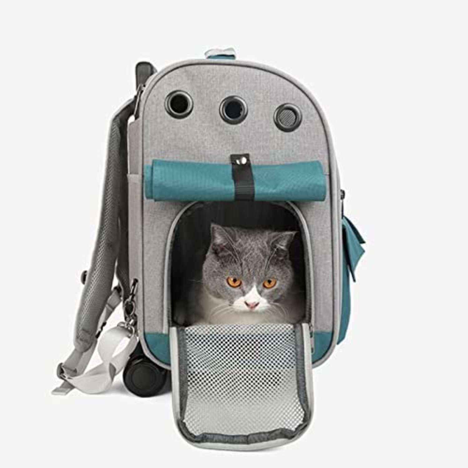 Рюкзак-тележка для животных ZDK Travel Comfort серая с зеленым - фото 7