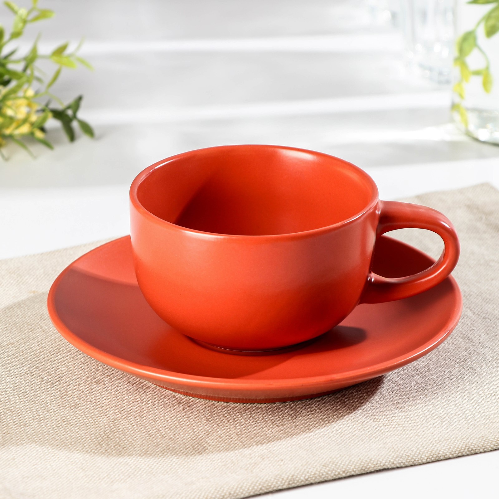 Чайная пара Доляна Английский завтрак чашка 220 мл блюдце цвет красный - фото 1