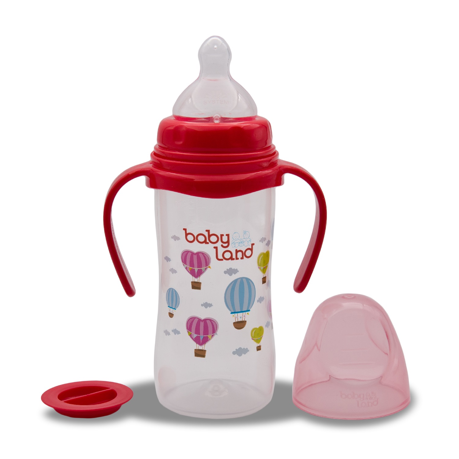 Бутылочка Baby Land с ручками 300мл с силиконовой анатомической соской Air System красный - фото 1