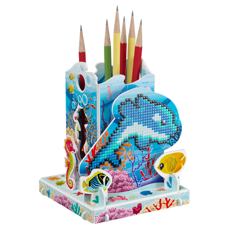 Набор для творчества ИГРАМАМА 3Д пазл-карандашница с алмазной мозаикой дельфин флиппер
