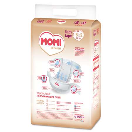 Подгузники Momi Premium S 4-8кг 80шт