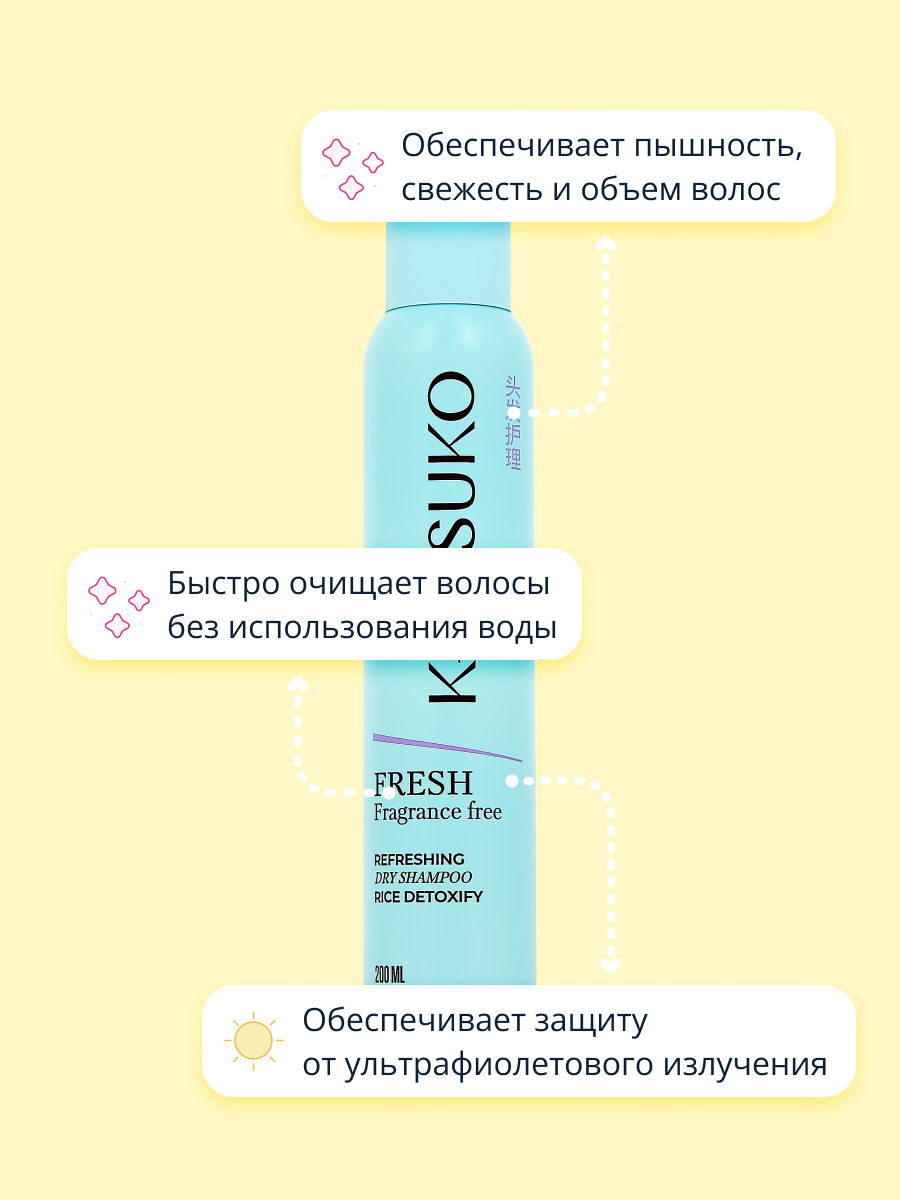 Шампунь KENSUKO Fresh fragrance free сухой 200 мл - фото 3