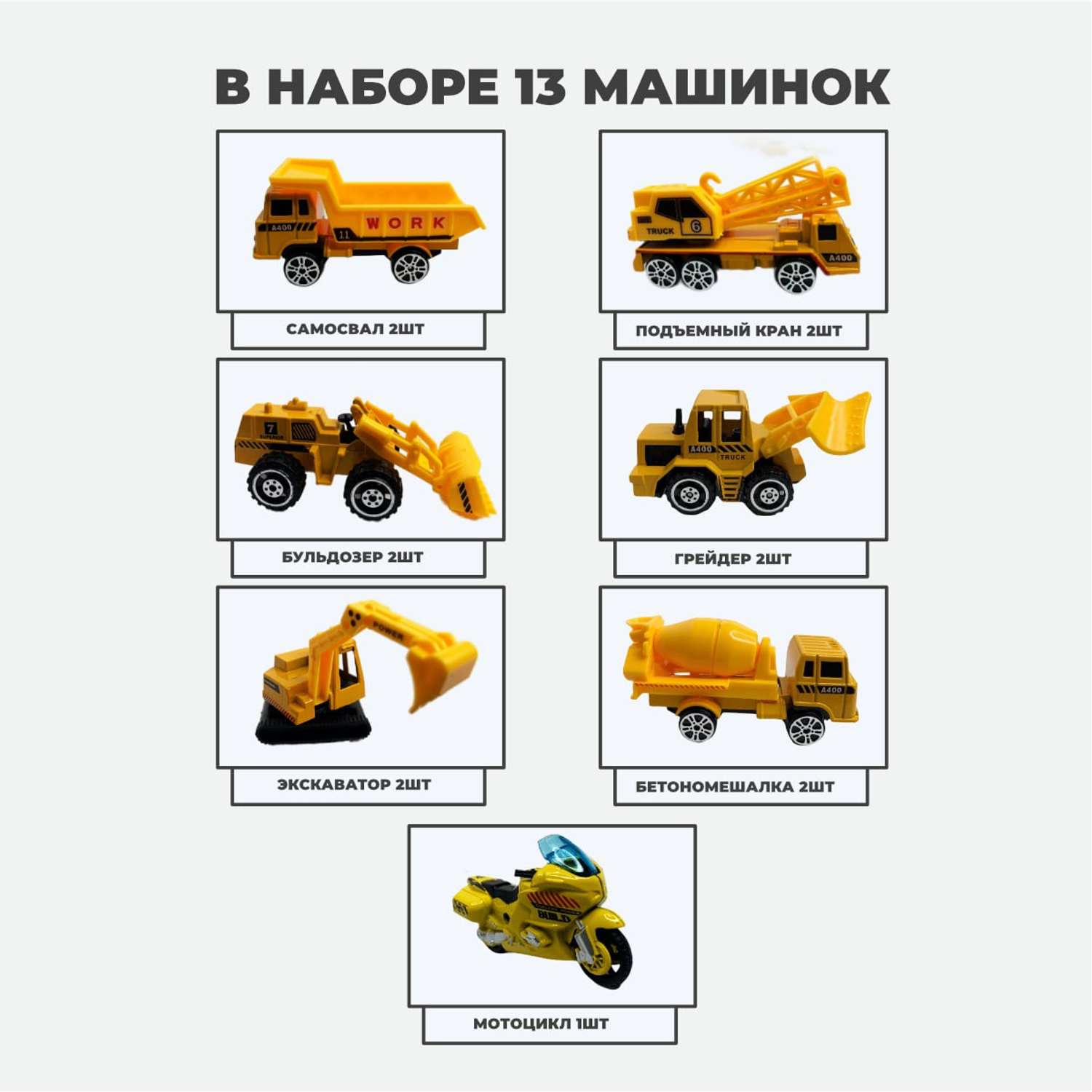 Набор машинок HORSAD Металлические Набор_машин_желтые - фото 3