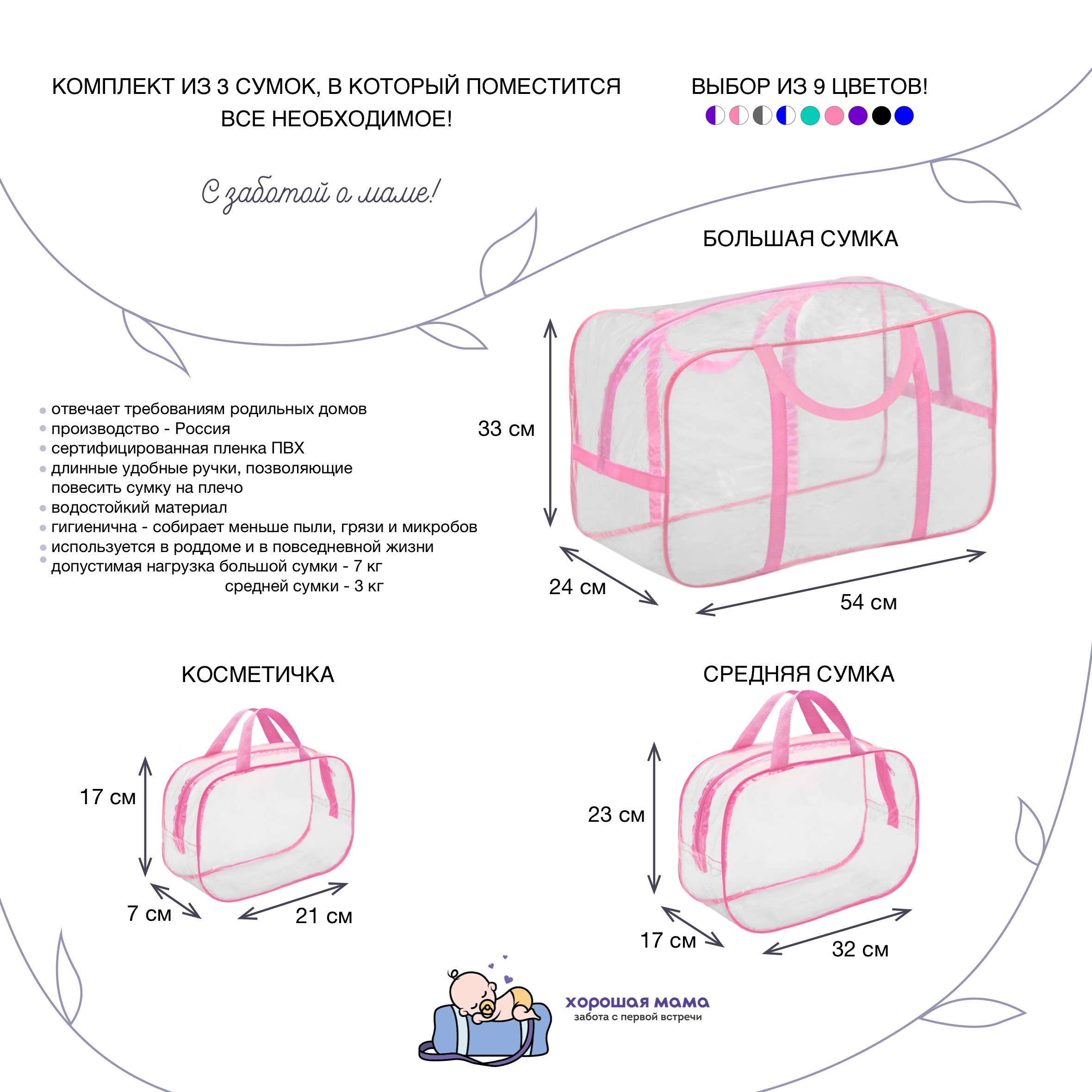 Готовая сумка в роддом Хорошая Мама Базовая 37 предметов розовая - фото 10