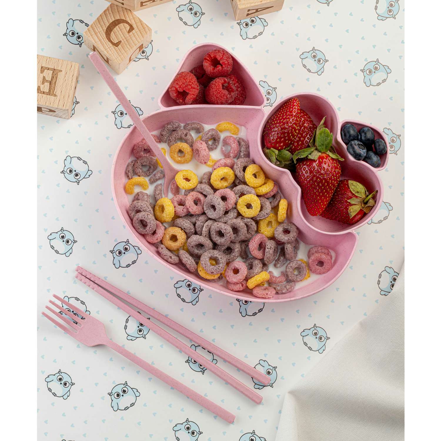 Набор детской посуды Добрый Филин Кошечка розовая 4 предмета - фото 12