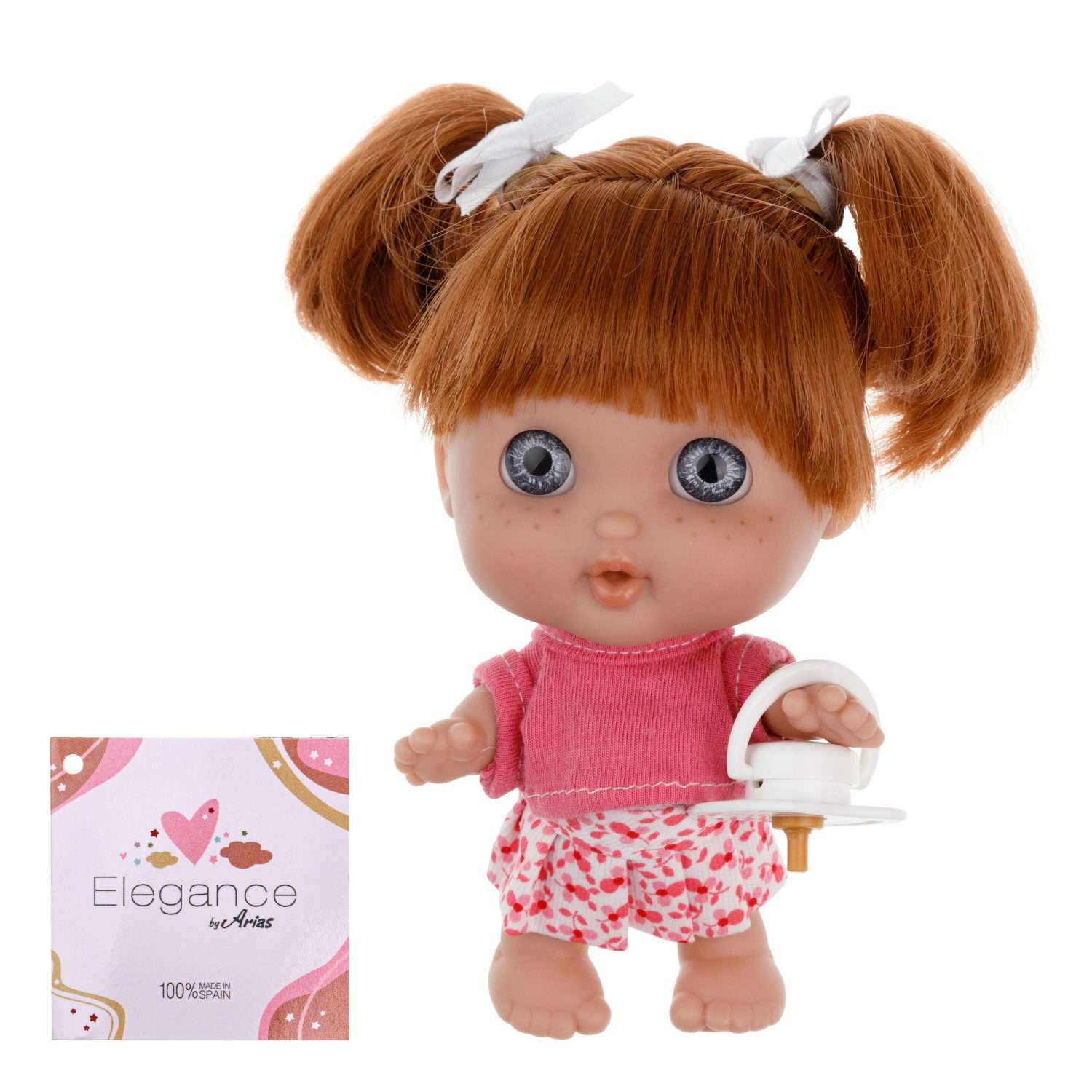 Кукла Arias elegance pequitas с рыжими волосами c cоской в юбке в цветочек и розовой кофточке 17 см Т19780-7 - фото 1