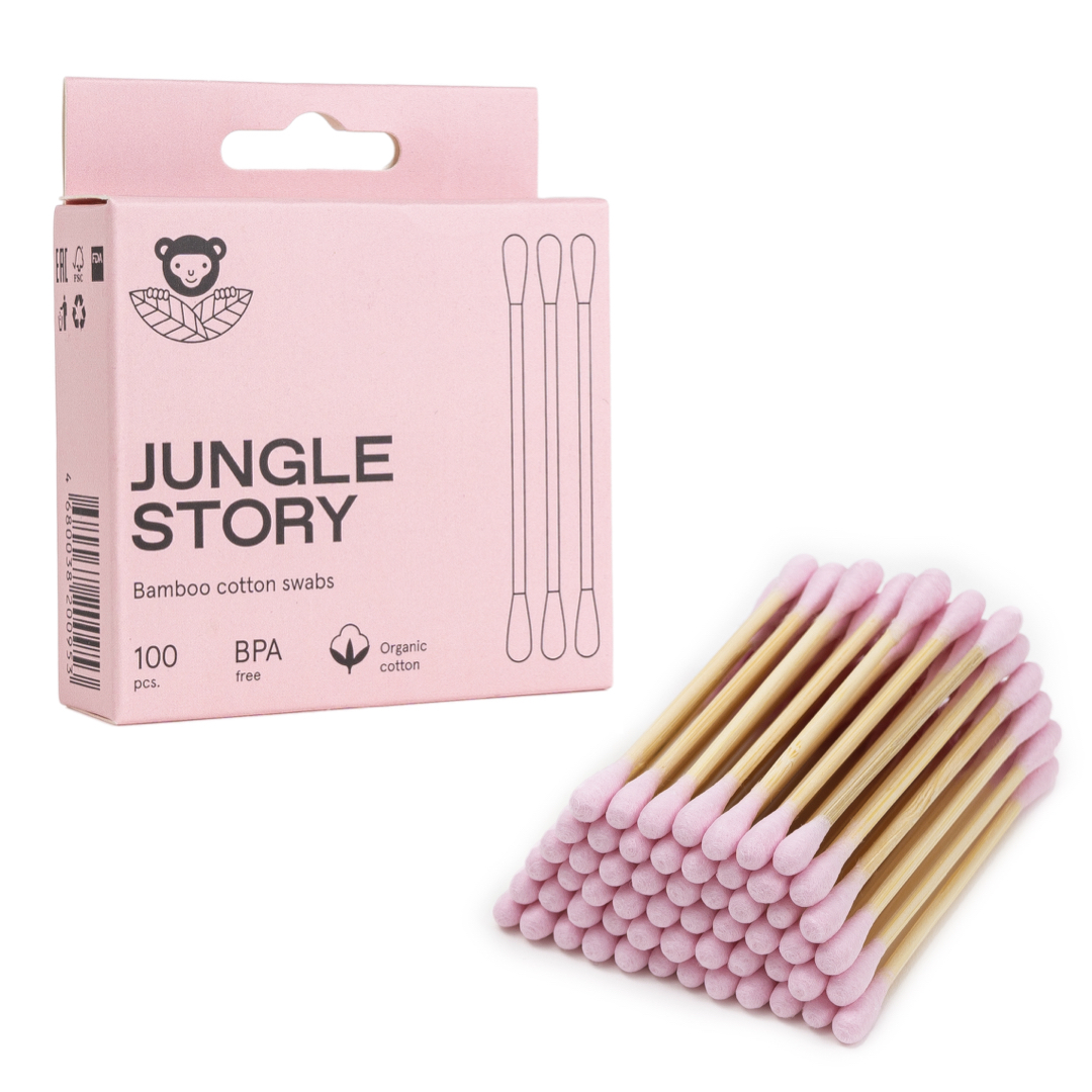 Бамбуковые ватные палочки Jungle Story розовые 100 шт. с органическим хлопком - фото 5