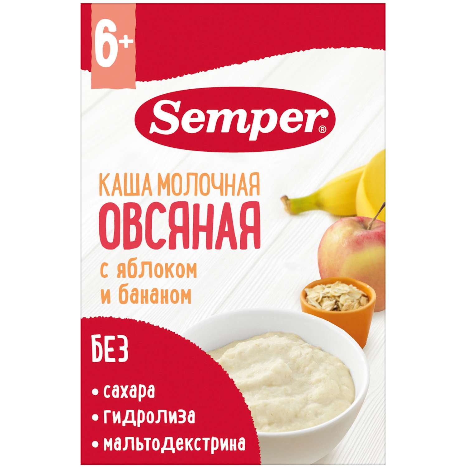 Каша сухая молочная Semper яблоко-банан 180г с 6месяцев - фото 1