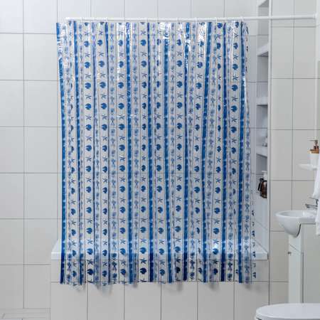 Штора для ванны Доляна «Морская синева» 180×180 см PVC