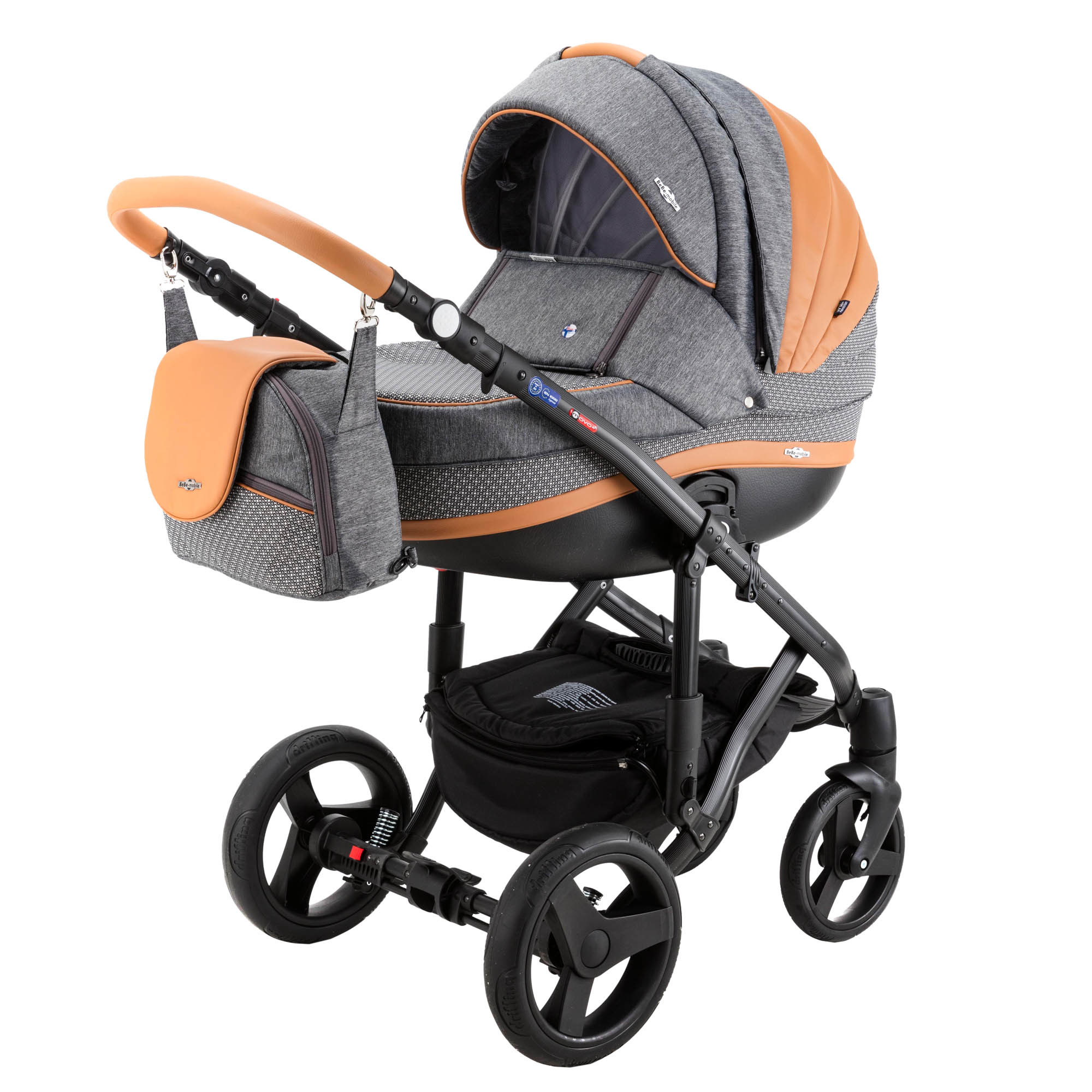 Коляска 3в1 BeBe-mobile Movo C and G A22 Темно-серый+Черно-белые круги+Карамельная кожа - фото 1