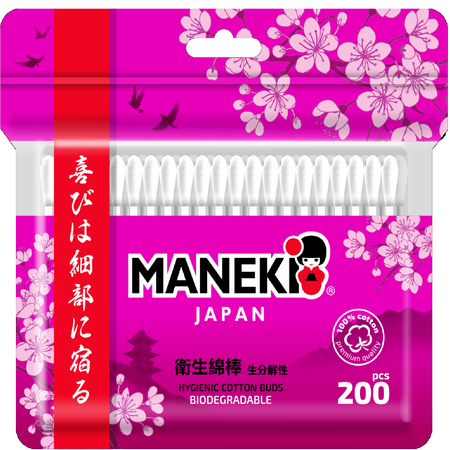 Палочки ватные Maneki Sakura с белым бумажным стиком 200 шт