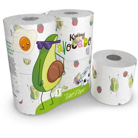 Туалетная бумага World cart с рисунком Авокадо 3 слоя 4 рулона по 200 листов