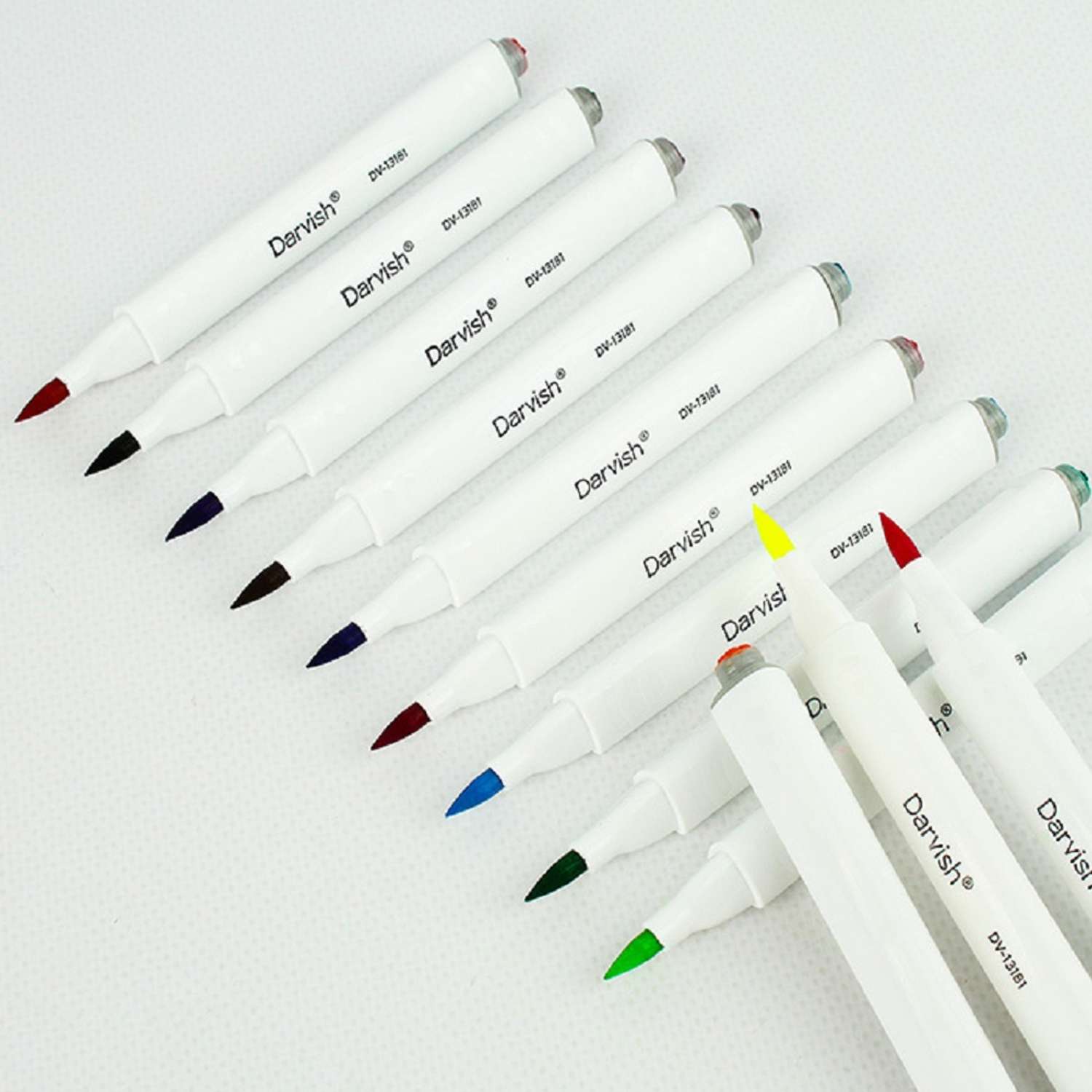 Фломастеры-кисти 12 цветов Darvish со штампами в пластиковом футляре для рисования - фото 2
