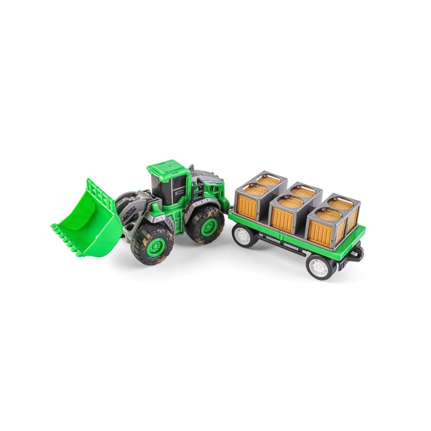Инерционная игрушка Handers Трактор с ковшом и прицепом 22 см зелёный HAC1608-177 - фото 1