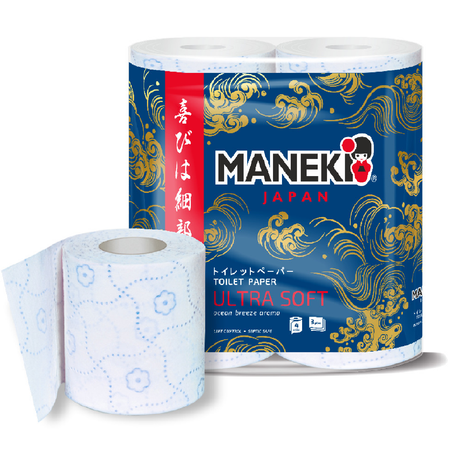 Туалетная бумага Maneki Ocean 3 слоя 23 м с тиснением и ароматом бриза океана 4 рулона