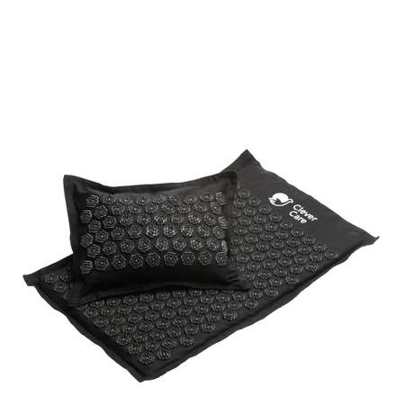 Набор: коврик и подушка CleverCare акупунктурные с сумкой для хранения и переноски темно-серый с темно-серым