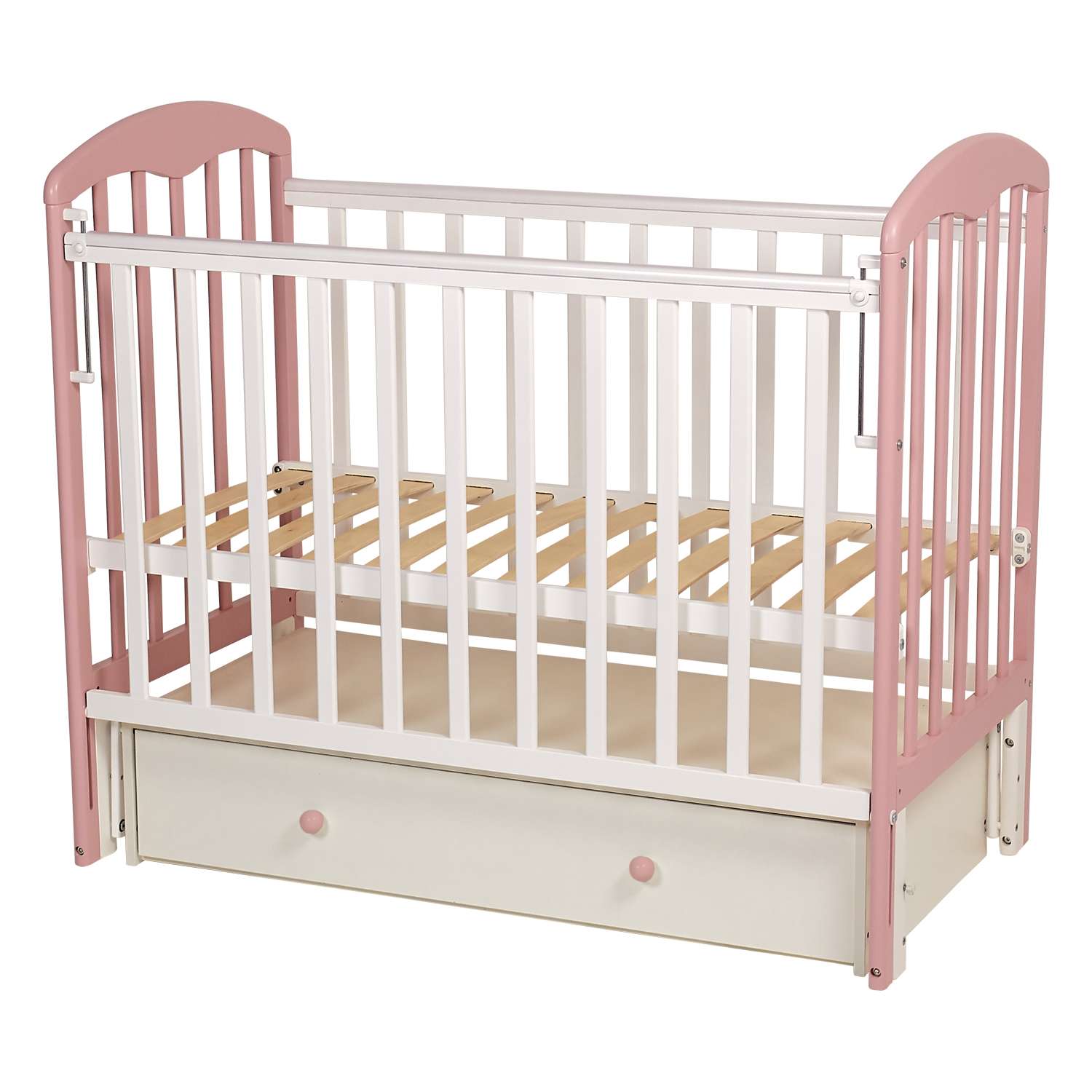 Детская кроватка Polini kids прямоугольная, универсальный маятник (белый, розовый) - фото 1