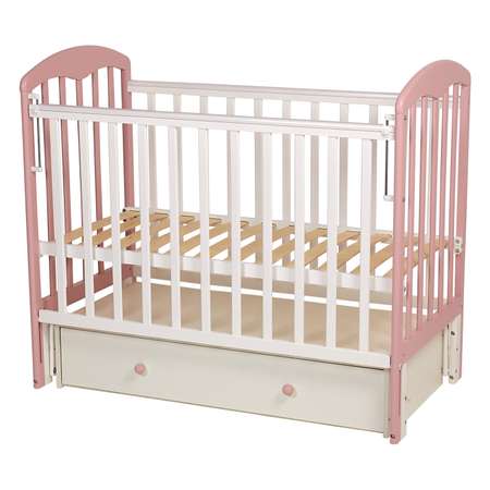 Детская кроватка Polini kids прямоугольная, универсальный маятник (белый, розовый)