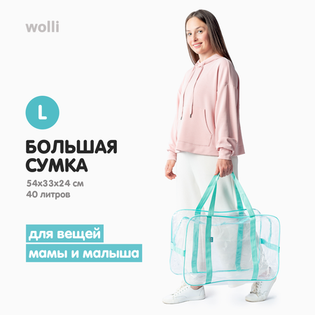 Сумка в роддом Wolli Прозрачный мятный комплект 2 шт