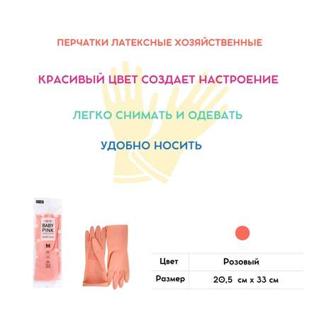 Перчатки латексные HOME EDITION MYUNGJIN хозяйственные розовые размер M 33х20.5 см