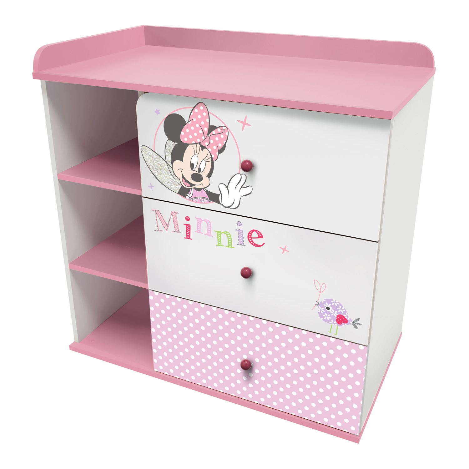 Комод Polini kids Disney baby Минни Маус Фея с 3ящиками Белый-Розовый - фото 1