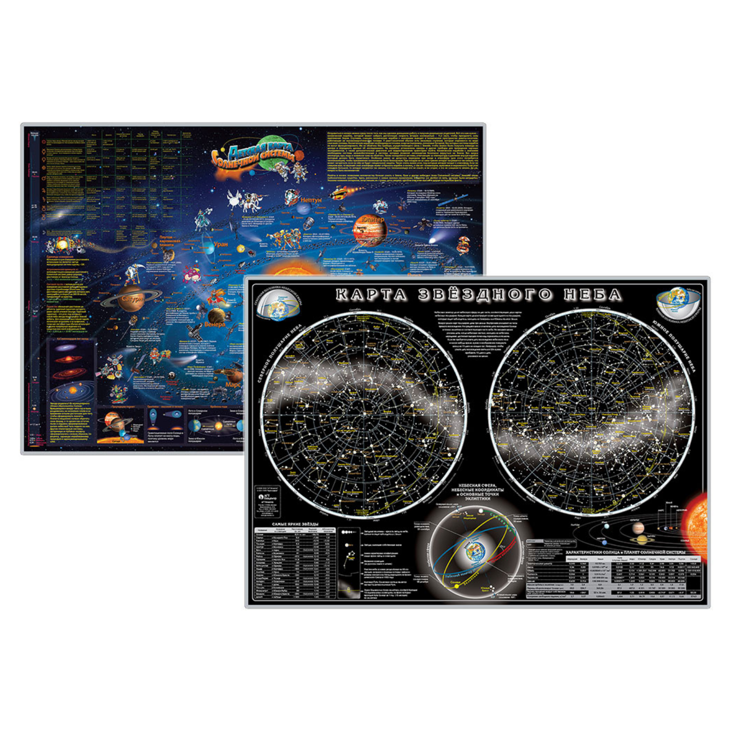 Астрономическая карта АГТ Геоцентр Солнечная система и Звездное небо для детей настольная 59х42 см - фото 1