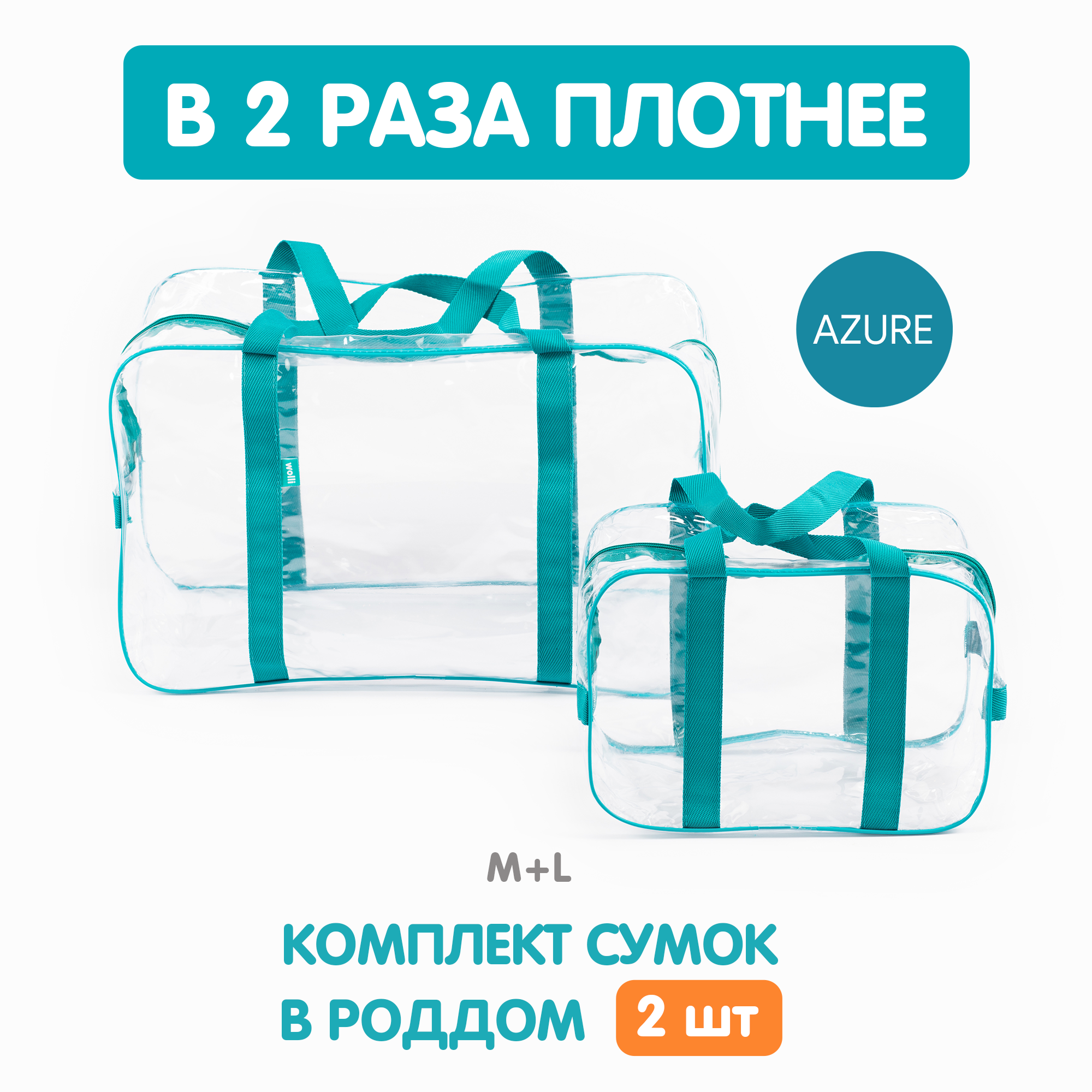 Сумка в роддом Wolli Прозрачный бирюзовый комплект 2 шт - фото 2