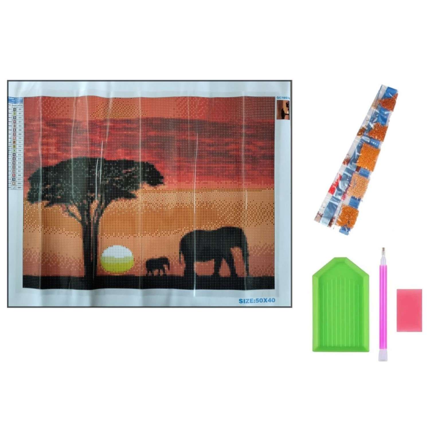 Алмазная мозаика Seichi Силуэт слонов на закате 40х50 см - фото 4