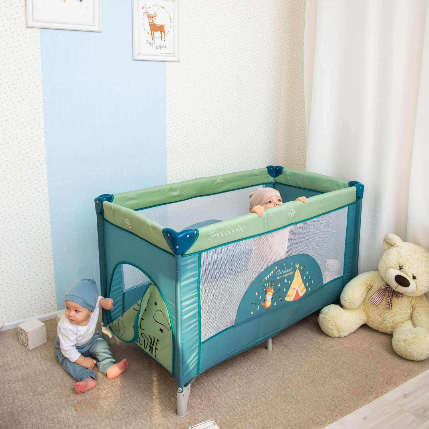 Манеж-кровать AmaroBaby Multiform Dream Fox прямоугольный оливковый AMARO-26MDF-Ol - фото 13