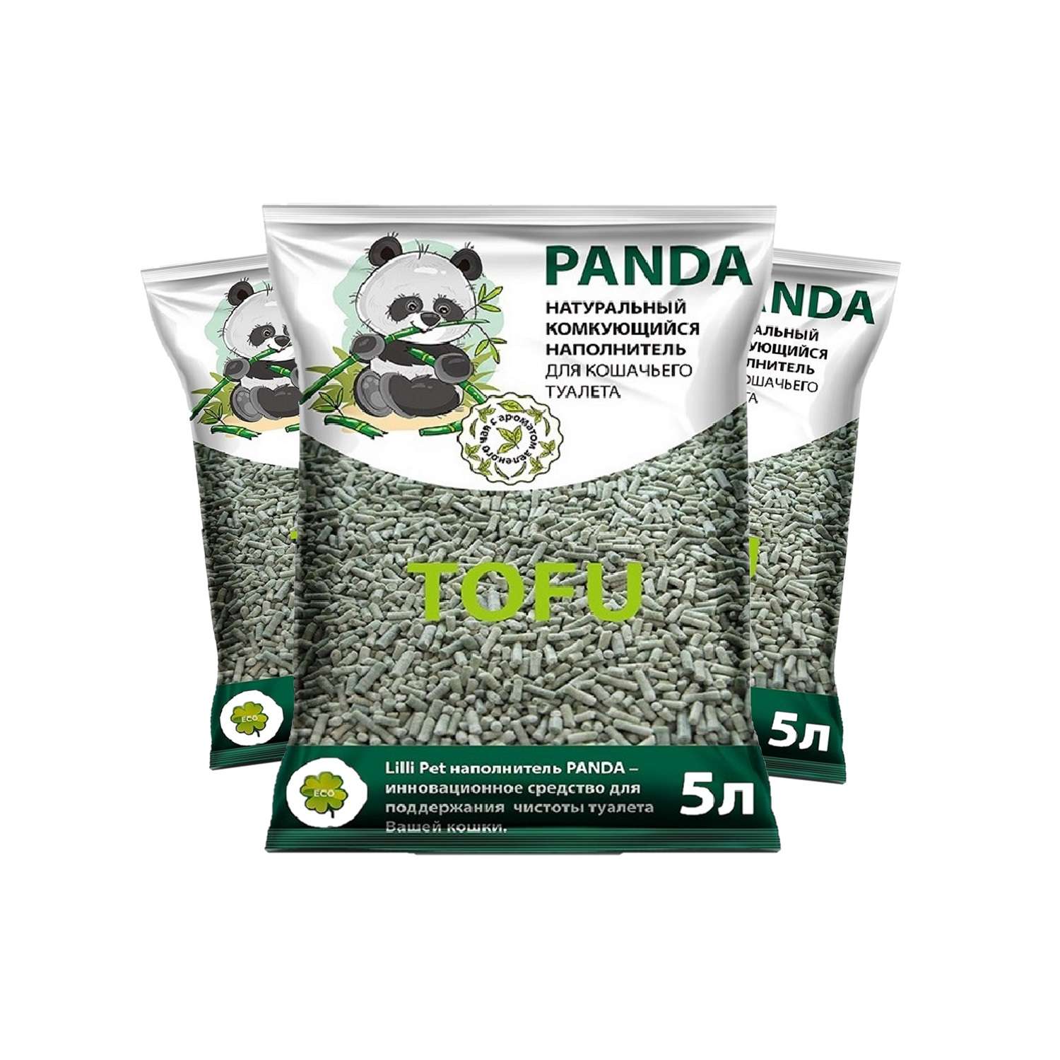 Наполнитель Panda Lilli Pet для кошачьего туалета из Тофу впитывающий запах гипоаллергенный с ароматом зелен чая 15 л - фото 1