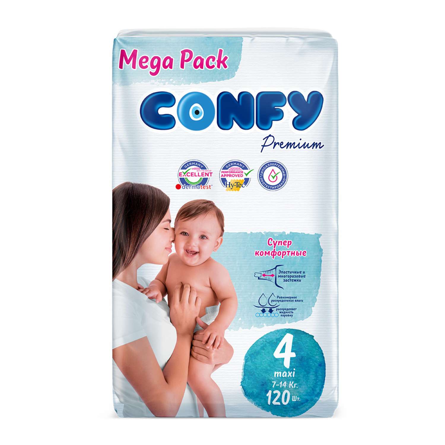 Подгузники детские CONFY Premium Maxi размер 4 7-14 кг Mega упаковка 120 шт CONFY - фото 1