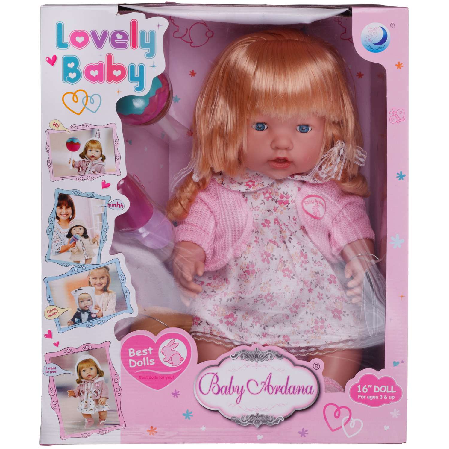 Кукла-пупс ABTOYS Baby Ardana в платье и розовой кофточке в наборе с аксессуарами в коробке 40см WJ-C0020 - фото 1