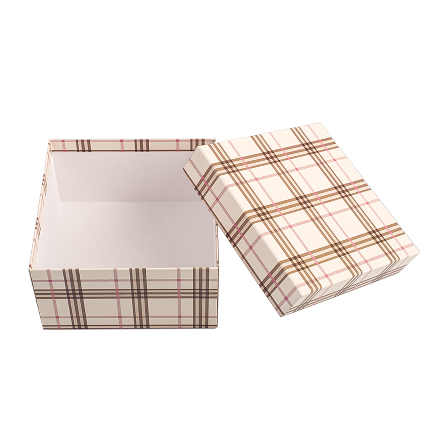 Коробка подарочная Cartonnage Клетка бежевый-белый квадратная - фото 2