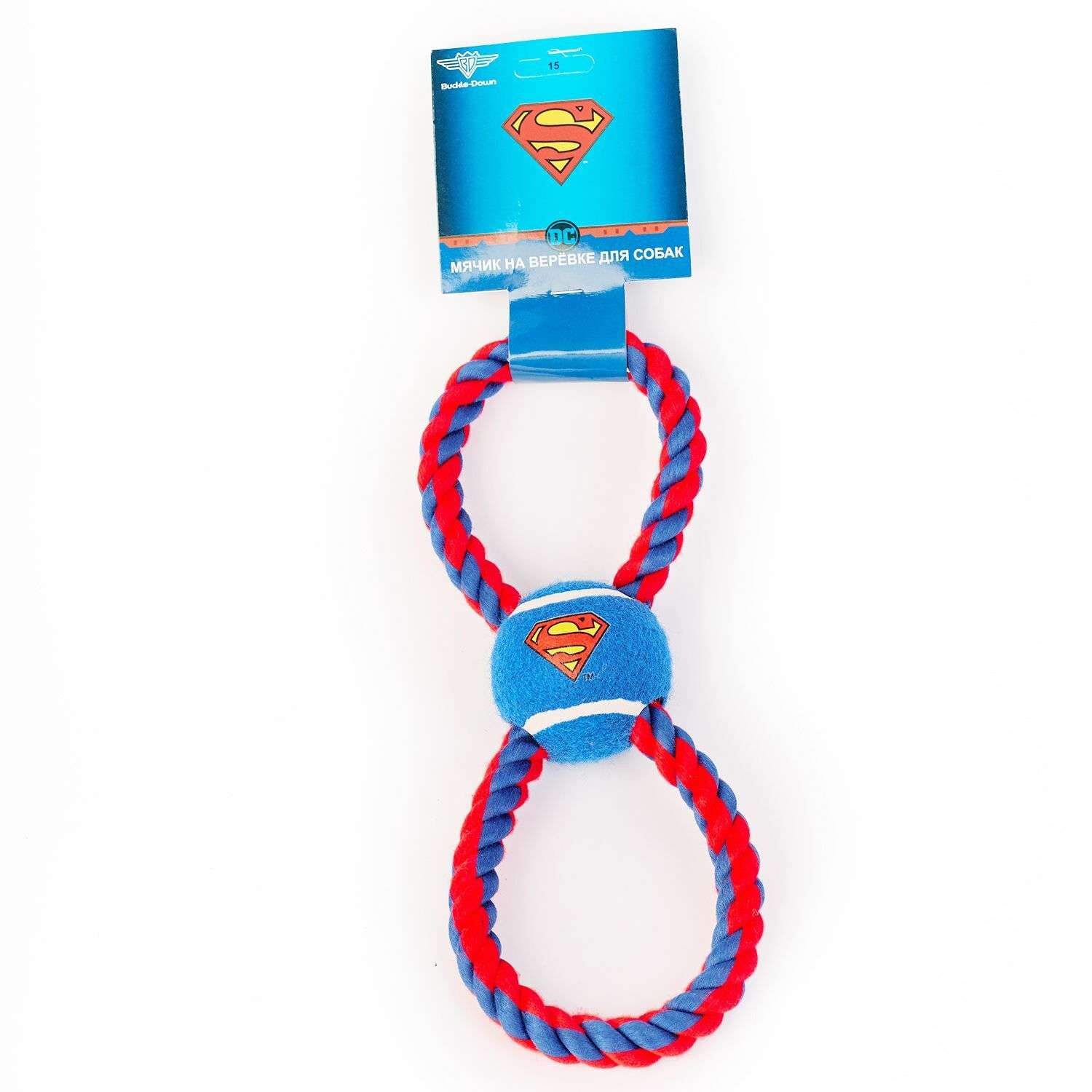 Игрушка для собак Buckle-Down Мяч на веревке Супермен Синий - фото 2
