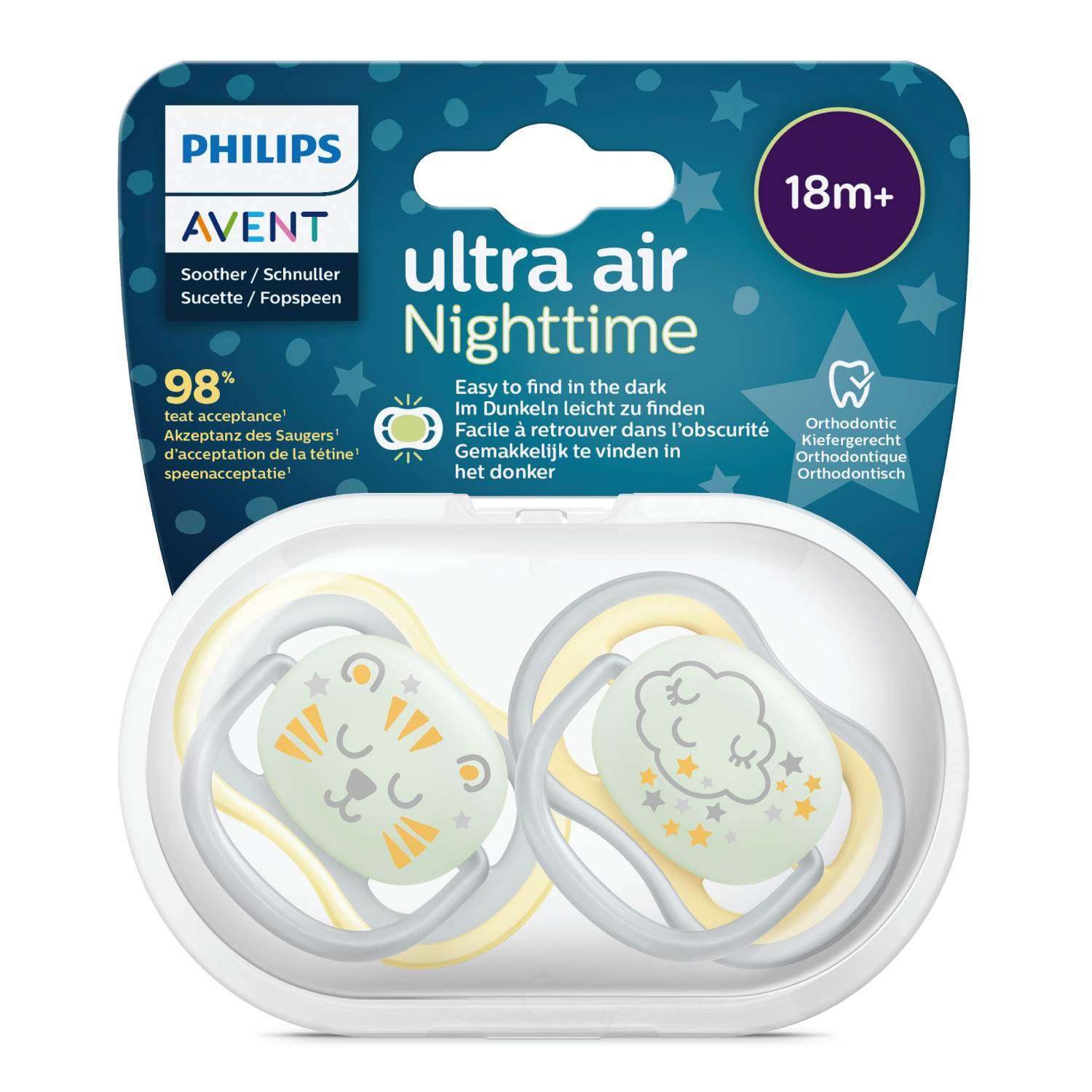 Светящаяся соска-пустышка Philips Avent ultra air night SCF376/01 силиконовая, с футляром для хранения и стерилизации, 18 мес +, 2 шт - фото 14