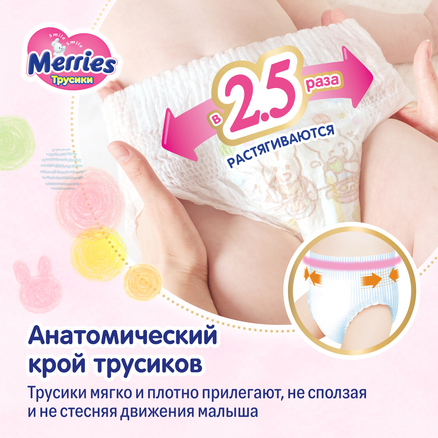 Подгузники-трусики Merries M 6-11кг 58+6шт - фото 7