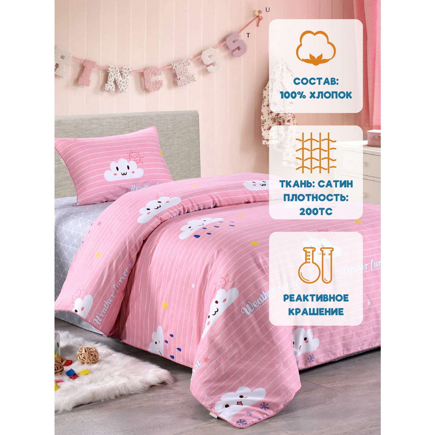 Комплект постельного белья Sofi de Marko 1.5 спальный Веселые тучки розовые - фото 1