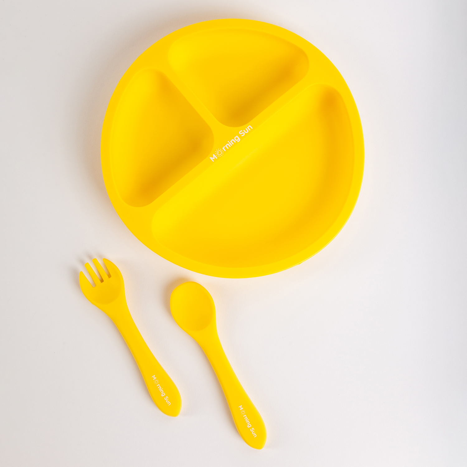 Набор детской посуды Morning Sun силиконовый секционная тарелка ложка вилка желтый - фото 5