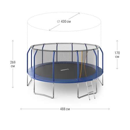 Батут каркасный supreme basic UNIX line 16 ft Blue диаметр 488 см до 160 кг диаметр прыжковой зоны 430 см