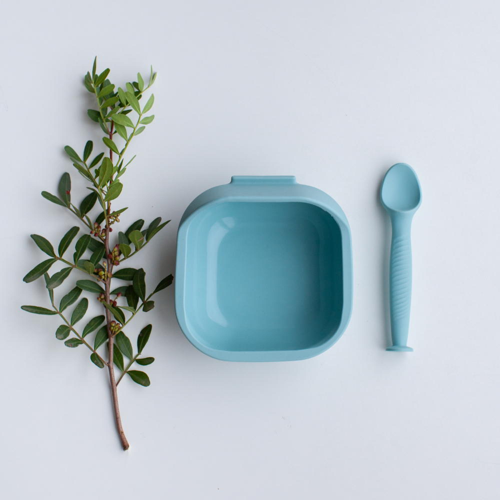 Набор детской посуды iSюминка Силиконовая тарелка на присоске и ложка Аквамарин - фото 14