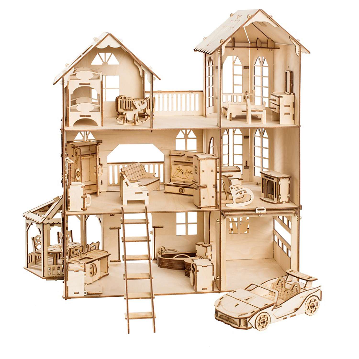Сборная модель Чудо-Дерево Дом с беседкой мебелью и машинкой - фото 1