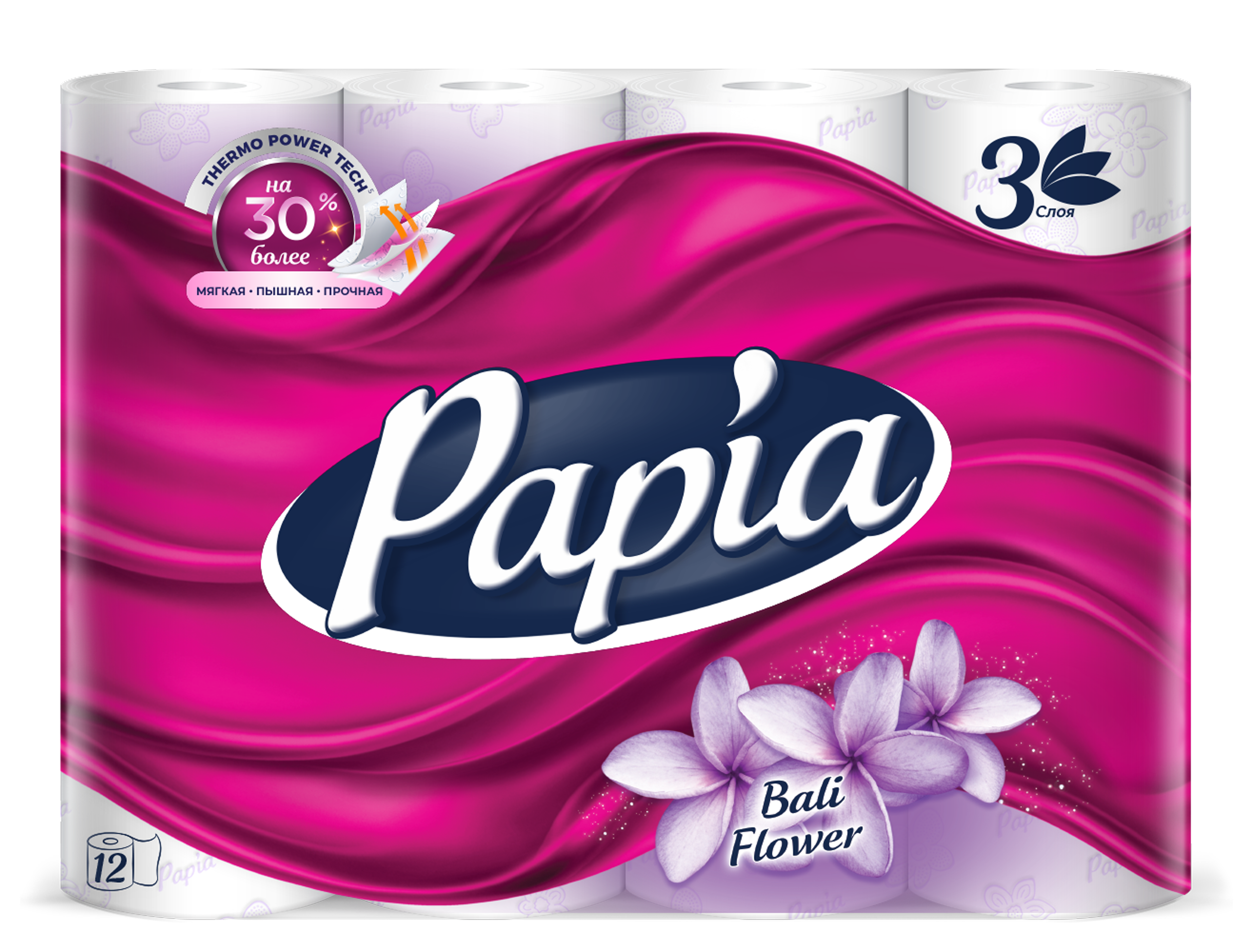 Туалетная бумага Papia Цветы Бали 3 слоя 12 рулонов - фото 1