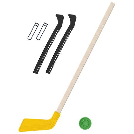 Набор для хоккея Задира Клюшка хоккейная детская жёлтая 80 см + шайба + Чехлы для коньков черные