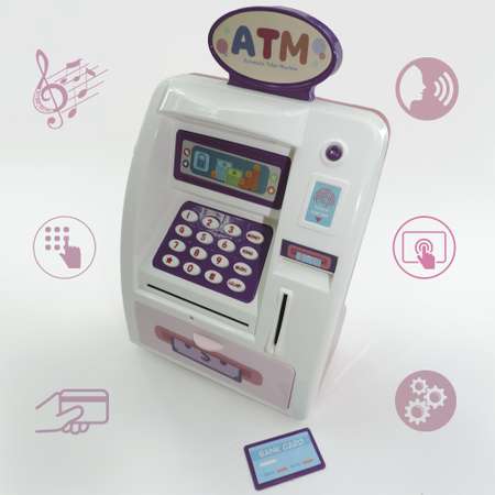Детская копилка-сейф S+S Банкомат электронная с купюроприемником Розовый для Школьника