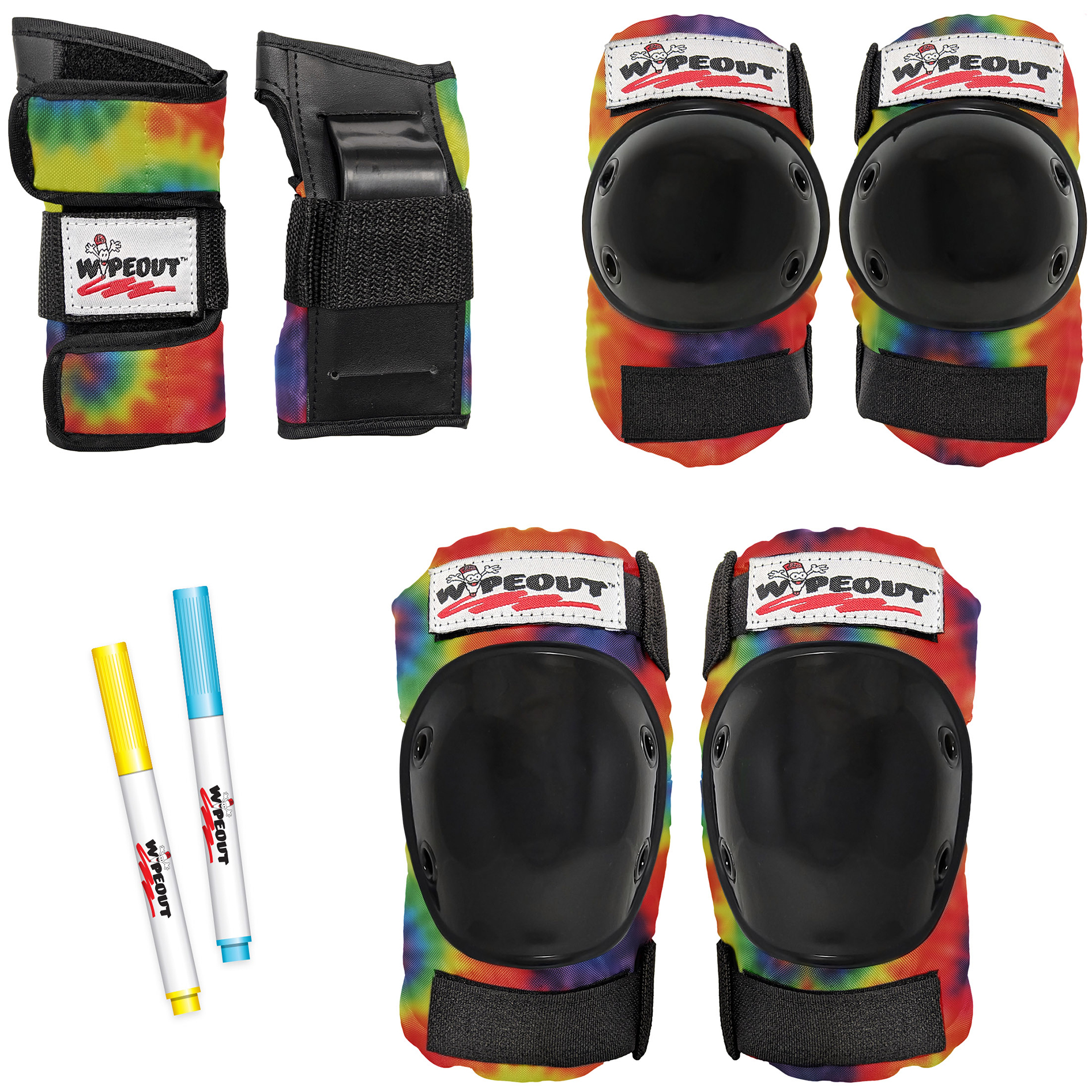 Комплект защиты 3-в-1 WIPEOUT Tie-Dye разноцветный с фломастерами и трафаретами наколенники налокотники - фото 3
