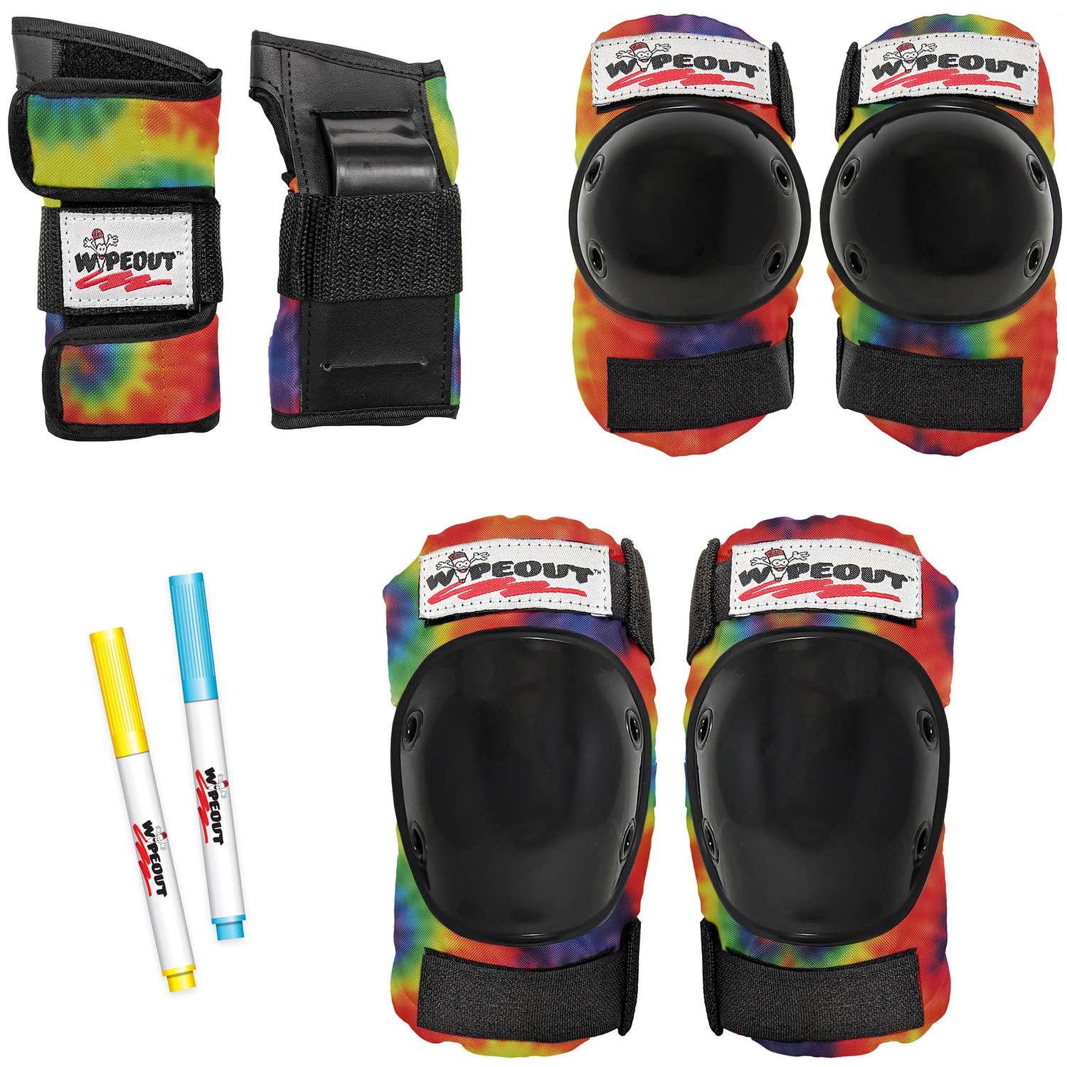 Комплект защиты 3-в-1 WIPEOUT Tie-Dye разноцветный - с фломастерами и трафаретами - наколенники / налокотники - фото 2