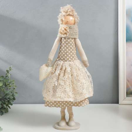 Кукла интерьерная Зимнее волшебство «Девушка с кудряшками платье в горох с сердцем» 48 5х14х17 см
