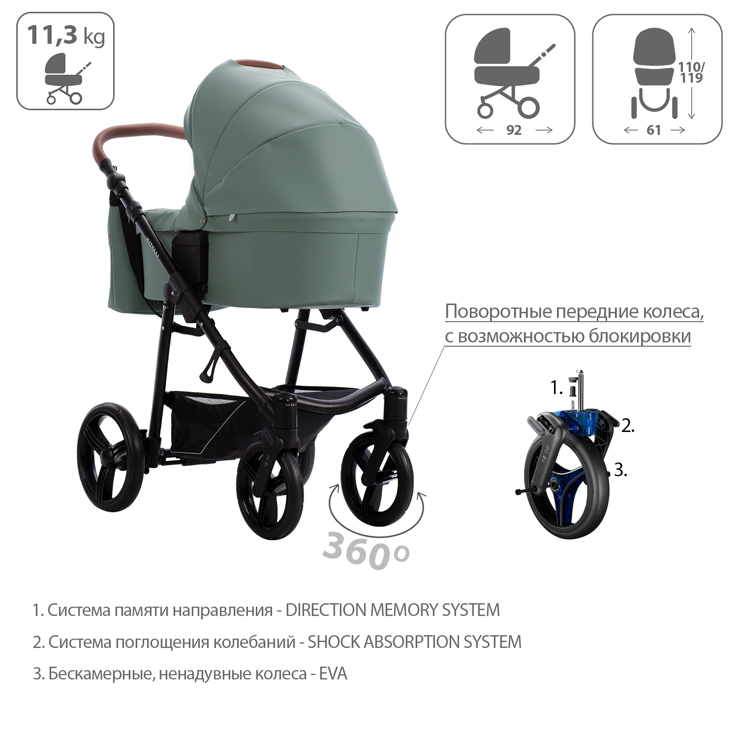 Коляска 2в1 Bebetto Kitelli PRO экокожа шасси Черное 07 - фото 4